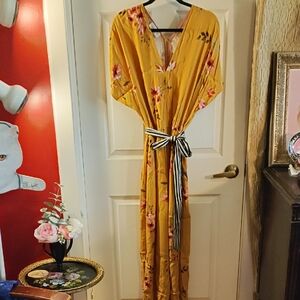Anthropologie Yellow Floral Jumpsuit